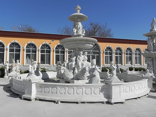 garden grand white marble water fountain with  statue