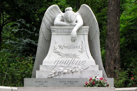 White Marble Weeping Angel Memorial Headstone Cemetery for Sale MOKK-112