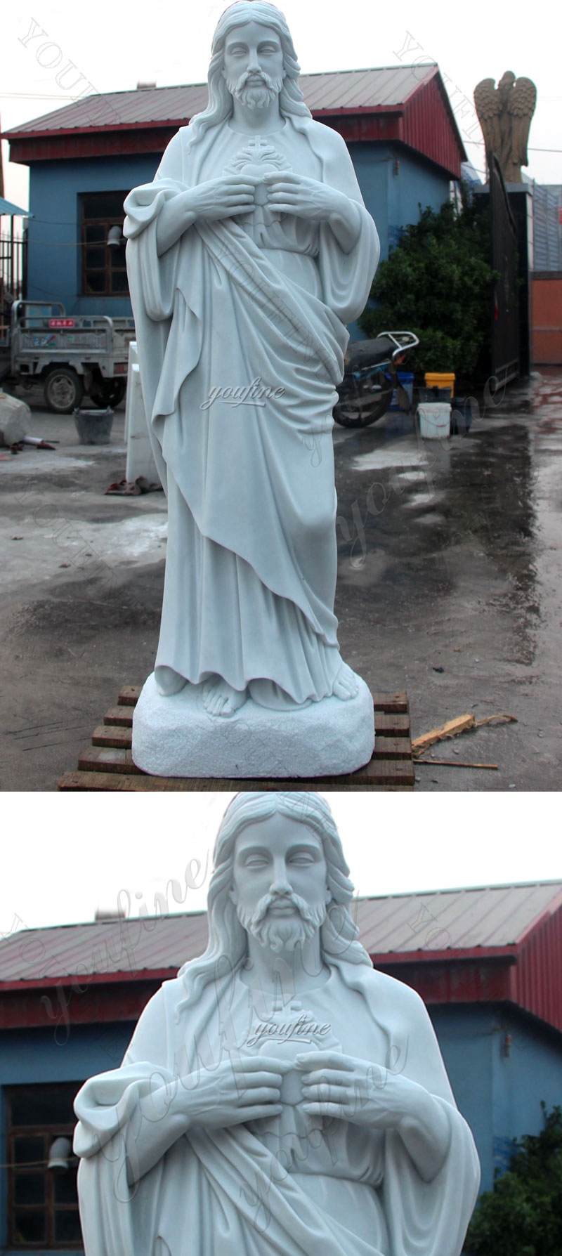 Church Decorated with White Marble Jesus Heart Sculpture