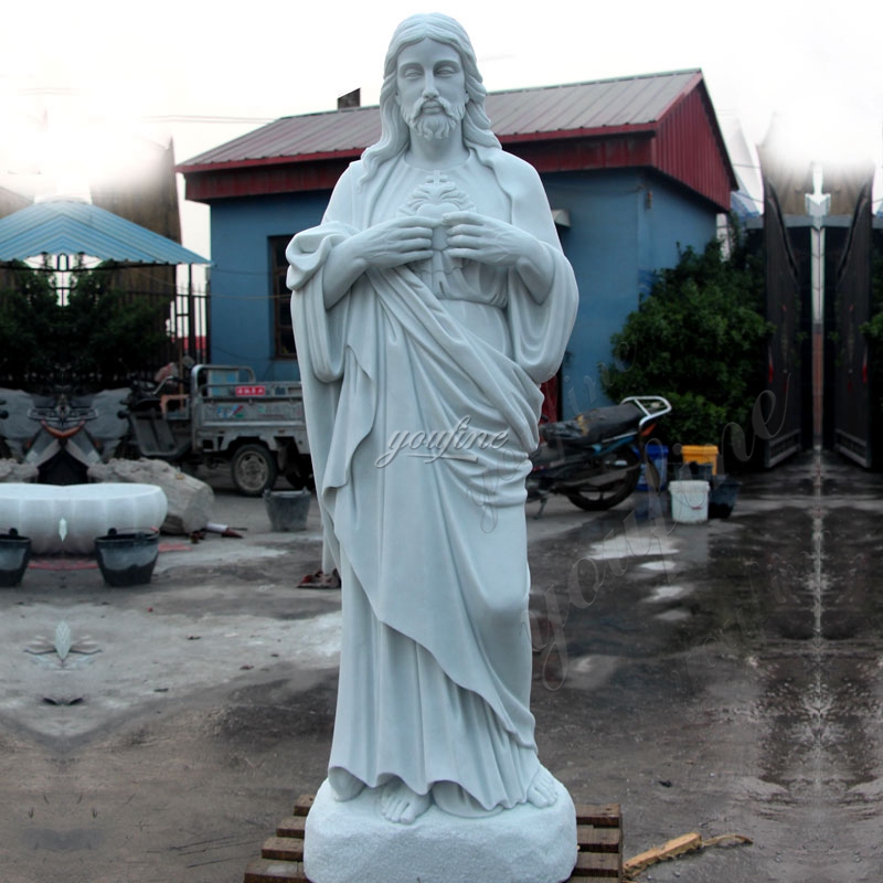 Church Decorated with White Marble Jesus Heart Sculpture