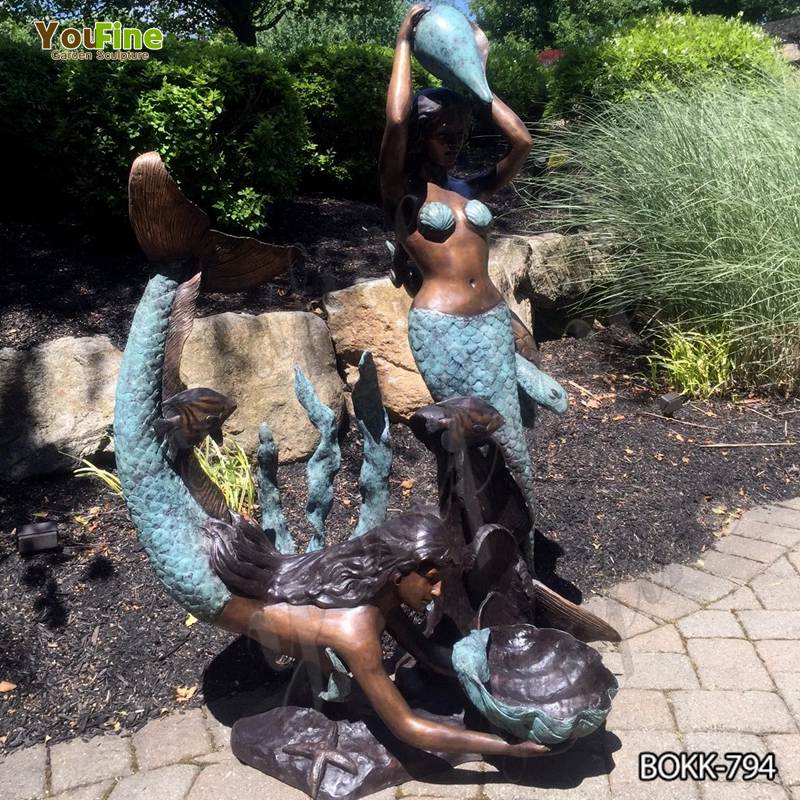 Custom Life-size Bronze Mermaid Sculpture Fountain for Sale