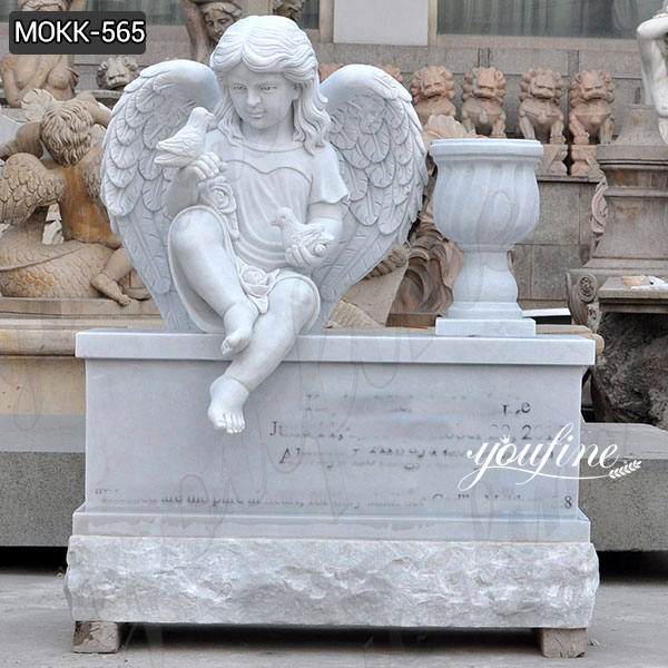 Marble Cherub and Bench Tombstone