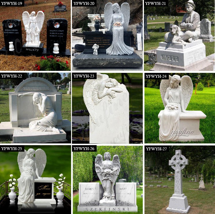 High-Quality White Marble Angel Wings Tombstone Gravestone