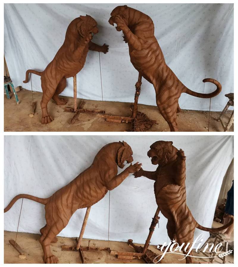 Large Bronze Casting Jumping Tiger Statues Outdoor Decor Factory Supplier