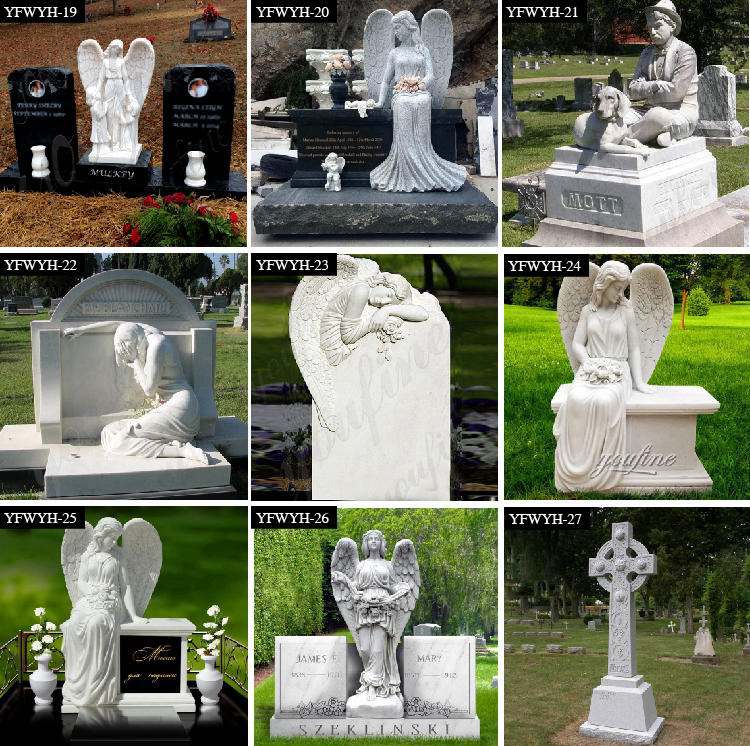 Large Hand Carved Granite White Marble Angel Tombstone Monument