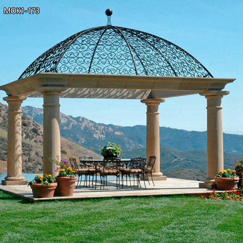 Majestic Square Beige Marble Roman Column Gazebo