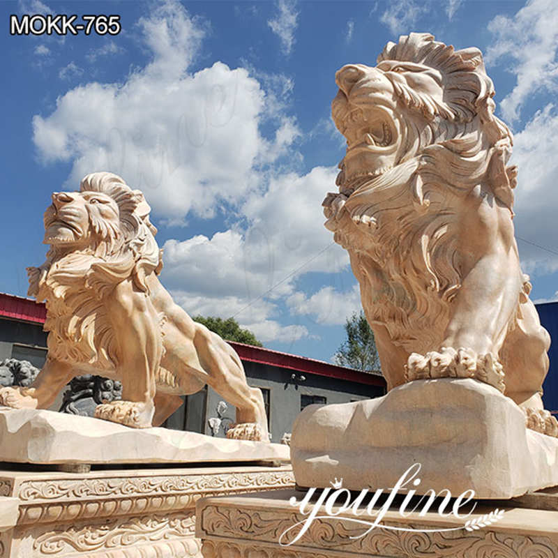  Antique Marble Outdoor Lion Statue Guardian Decor for Sale 