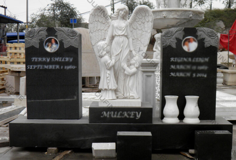 Large Hand Carved Granite White Marble Angel Tombstone Monument