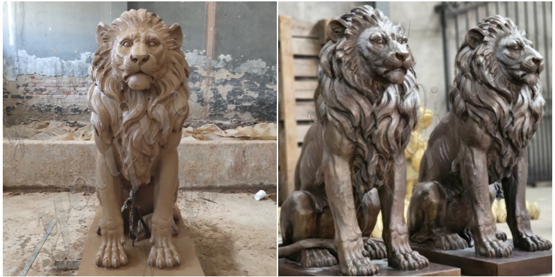 lifelike bronze lion statue