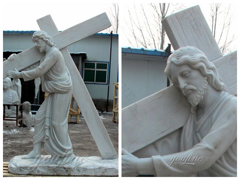 Marble Sculpture Jesus Carrying a Cross Church Religious Sculpture