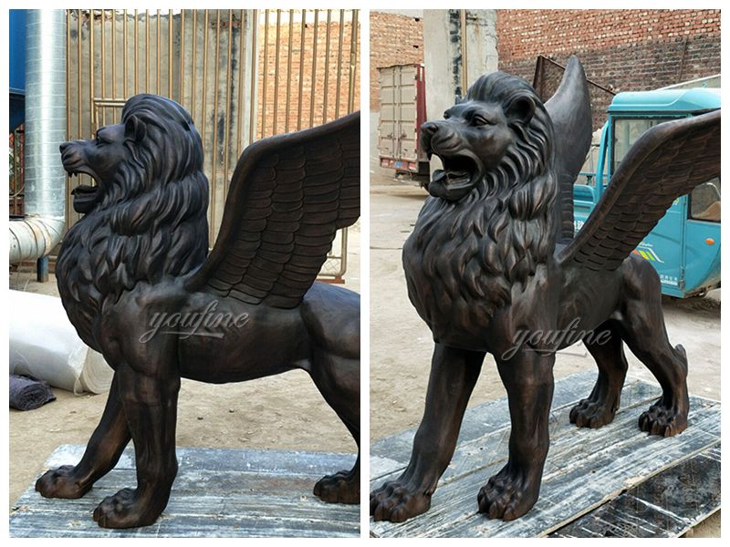 Outdoor Gardens Decorate Life-size Bronze Flying Lion Sculptures for Sale BOKK-654