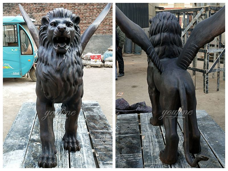 Outdoor Gardens Decorate Life-size Bronze Flying Lion Sculptures for Sale BOKK-654