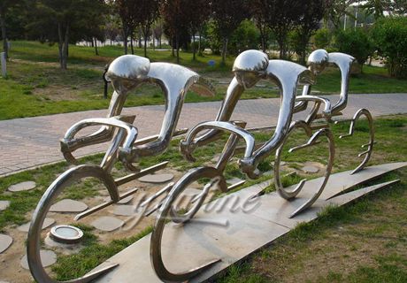 Garden Stainless Steel Bicycle Riders Statue