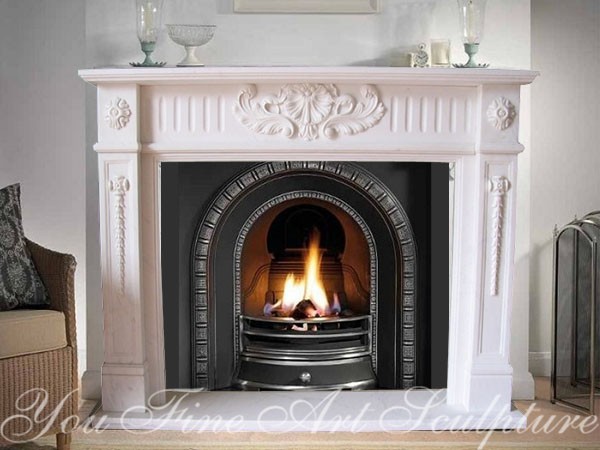 Hand Carved Egyptian White Marble Fireplace 