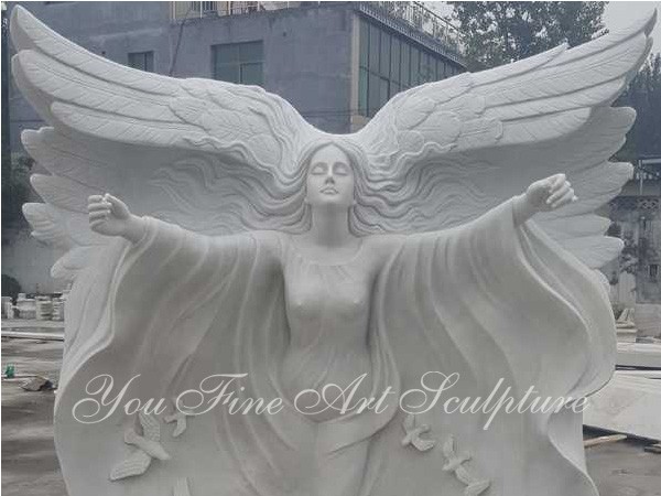 Life Size Carving White Marble Big Wing Angel