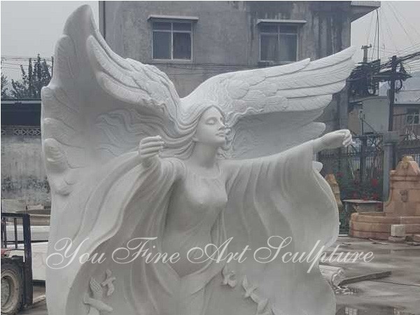 Life Size Carving White Marble Big Wing Angel