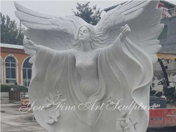 Life Size Carving White Marble Big Wing Angel