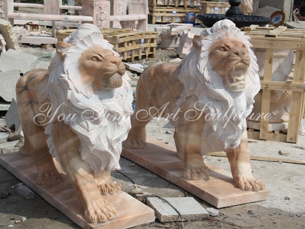 Hand Carved natural marble Roaring lion sculpture